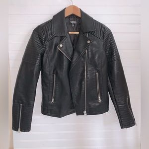 TOPSHOP Nelly Quilted Vegan Leather Moto Biker Jacket Size 4